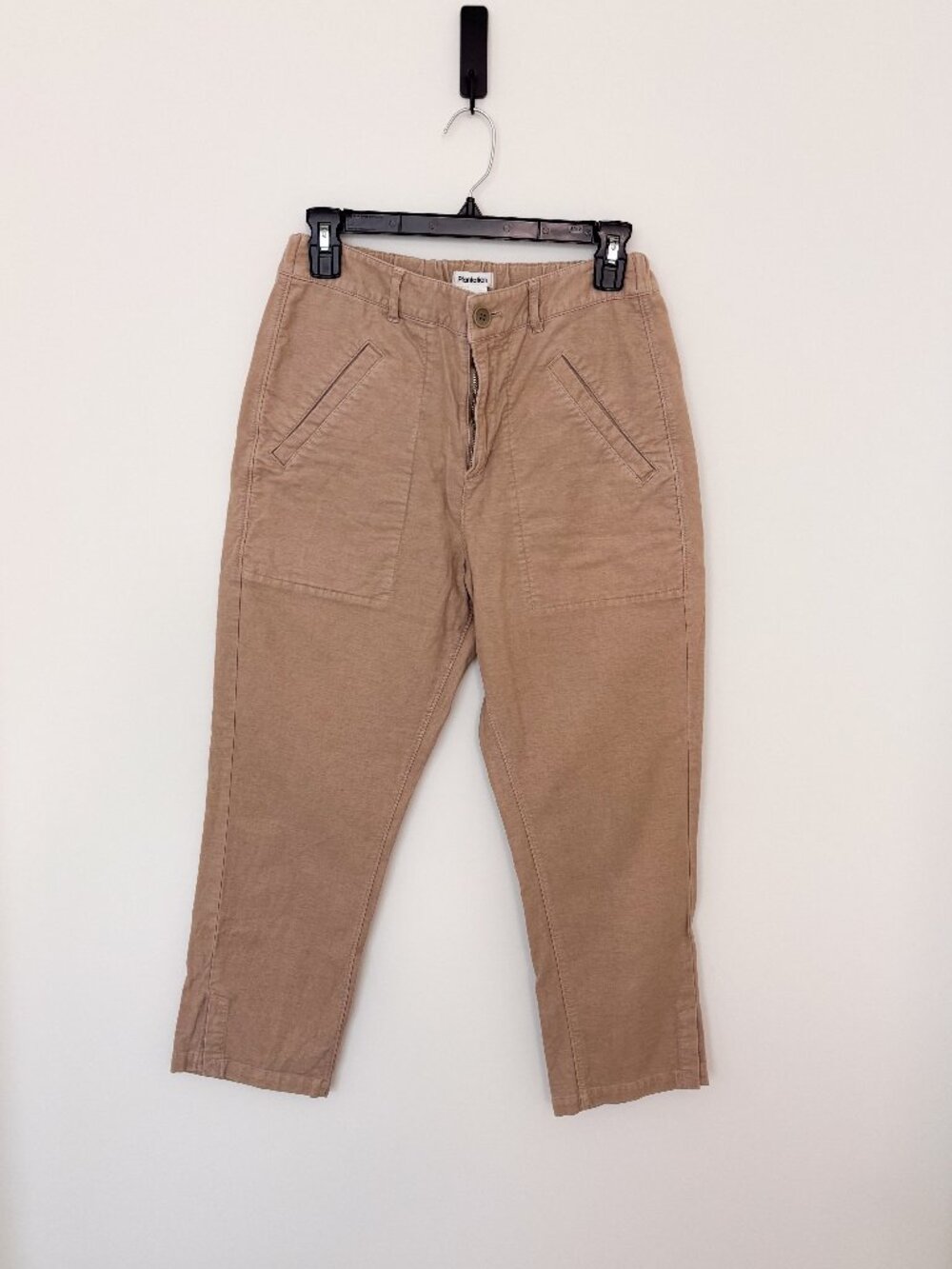 Plantation Japan Beige Cotton Stretch Cropped Utility Pants Size S Elastic Waist